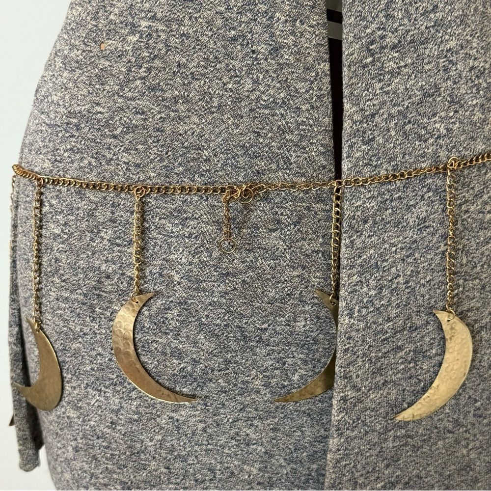 Boho Gold-Tone Chain Belt with Hammered Disc & Moon Charms - Picture 5 of 5